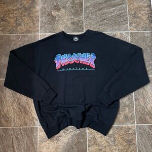 Thrasher Magazine Crewneck Sweatshirt Size Large Godzilla Burst Skateboard Black